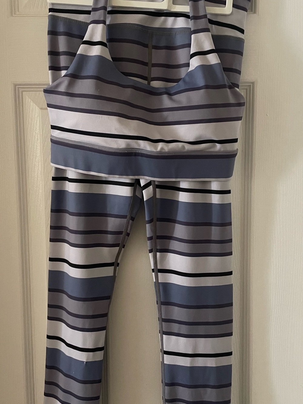 ZYIA Striped Blue & White Women’s Active Leggings with Matching Top